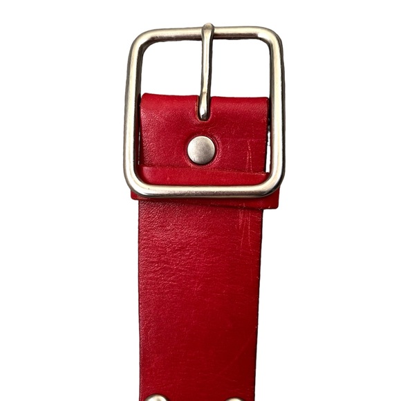 Linea Pelle Red Leather Silver Studded Belt - Picture 3 of 12